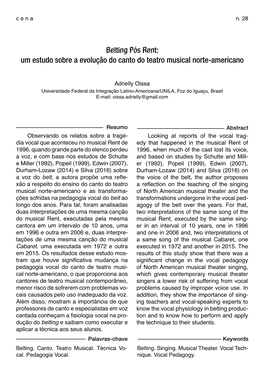 Belting Pós Rent: Um Estudo Sobre a Evolução Do Canto Do Teatro Musical Norte-Americano