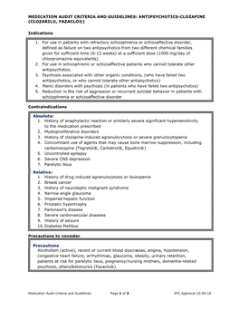 Medication Audit Criteria and Guidelines: Antipsychotics-Clozapine (Clozaril®, Fazaclo®)