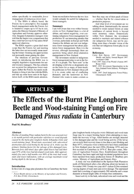 The Effects of the Burnt Pine Longhorn Beetle and Wood-Staining Fungi on Fire Damaged Pinus Radiata in Canterbury