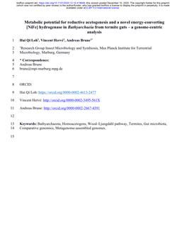 [Nife] Hydrogenase in Bathyarchaeia from Termite Guts – a Genome-Centric Analysis