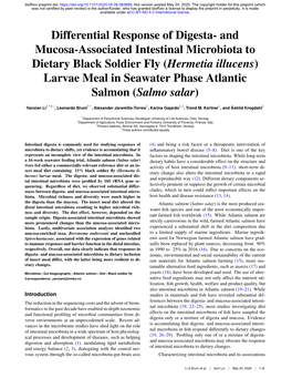 Hermetia Illucens) Larvae Meal in Seawater Phase Atlantic Salmon (Salmo Salar)