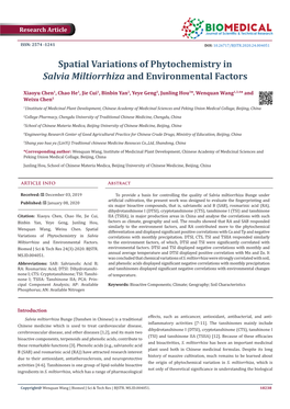 Spatial Variations of Phytochemistry in Salvia Miltiorrhiza and Environmental Factors