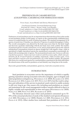 Preferences of Carabid Beetles (Coleoptera: Carabidae) for Herbaceous Seeds