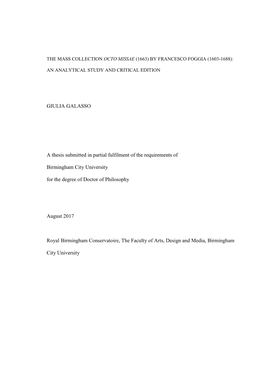 GIULIA GALASSO a Thesis Submitted in Partial Fulfilment of the Requirements of Birmingham City University for the Degree Of