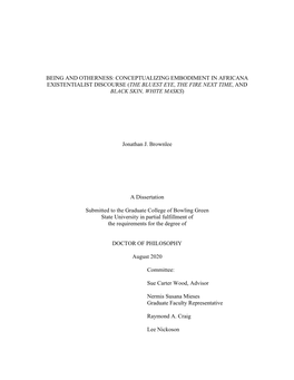 Conceptualizing Embodiment in Africana Existentialist Discourse (The Bluest Eye, the Fire Next Time, and Black Skin, White Masks)