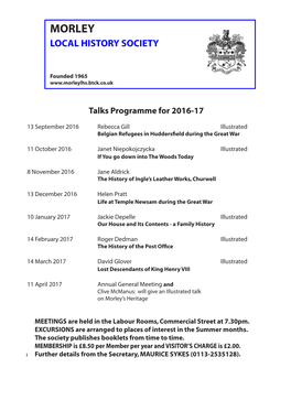 Monthly Newsletters for Morley Local History Society from September