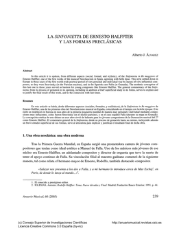 La Sinfonietta De Ernesto Halffter Y Las Formas Preclásicas