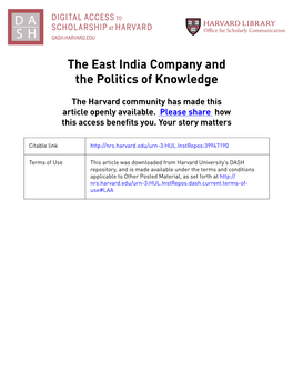 The East India Company and the Politics of Knowledge