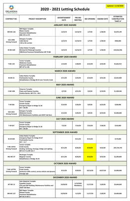 2021 Letting Schedule