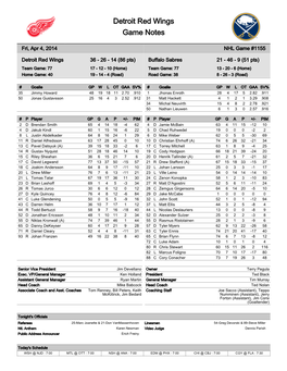 Detroit Red Wings Game Notes