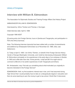 Interview with William B. Edmondson