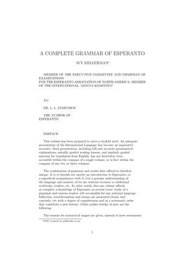 A Complete Grammar of Esperanto