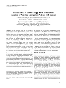 Clinical Trial of Radiotherapy After Intravenous Injection of Acridine