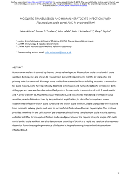 MOSQUITO TRANSMISSION and HUMAN HEPATOCYTE INFECTIONS with Plasmodium Ovale Curtisi and P