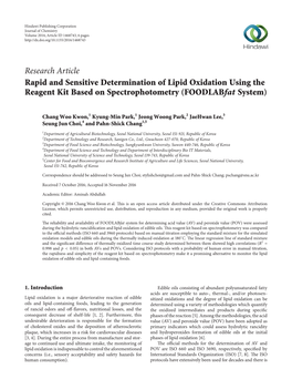 Rapid and Sensitive Determination of Lipid Oxidation Using the Reagent Kit Based on Spectrophotometry (Foodlabfat System)