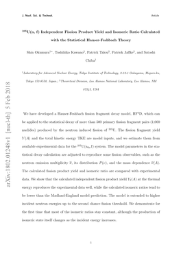 Arxiv:1802.01248V1 [Nucl-Th] 5 Feb 2018 Energy Reproduces the Experimental Data Well, While the Calculated Isomeric Ratios Tend To