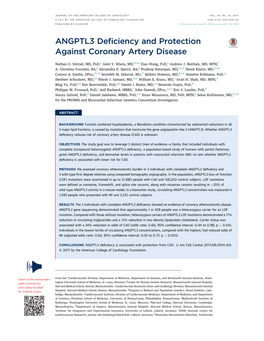 ANGPTL3 Deficiency and Protection Against Coronary Artery Disease