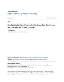 Reactions to the Seventh-Day Adventist Evangelical Conferences and Questions on Doctrine 1955-1971