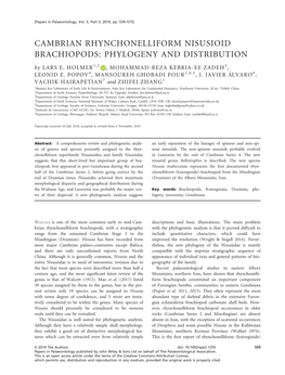 CAMBRIAN RHYNCHONELLIFORM NISUSIOID BRACHIOPODS: PHYLOGENY and DISTRIBUTION by LARS E