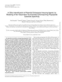 In Silico Identification of Potential Cholestasis-Inducing Agents Via Modeling of Na+-Dependent Taurocholate Cotransporting Polypeptide Substrate Specificity