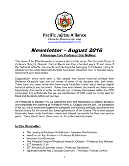 Newsletter – August 2016 a Message from Professor Bob Mckean