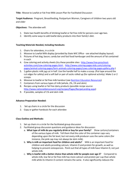 Title: Moove to Lowfat Or Fat Free Milk Lesson Plan for Facilitated Discussion