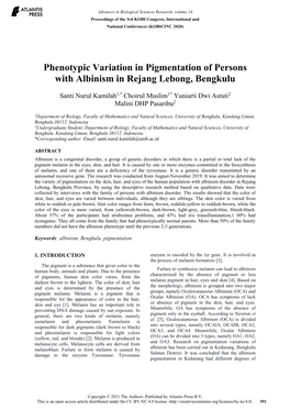 Phenotypic Variation in Pigmentation of Persons with Albinism in Rejang Lebong, Bengkulu