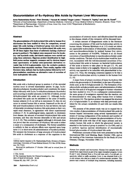 Glucuronidation of 6A-Hydroxy Bile Acids by Human Liver Microsomes Anna Radominska-Pyrek,* Piotr Zimniak,* Yacoub M