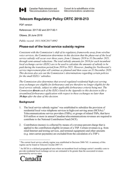 Phase-Out of the Local Service Subsidy Regime