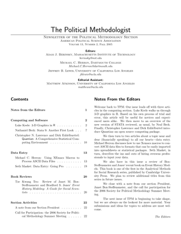 The Political Methodologist Newsletter of the Political Methodology Section American Political Science Association Volume 13, Number 2, Fall 2005