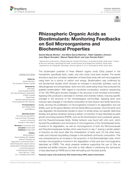 Rhizospheric Organic Acids As Biostimulants: Monitoring Feedbacks on Soil Microorganisms and Biochemical Properties