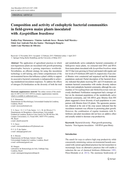 Composition and Activity of Endophytic Bacterial Communities in Field-Grown Maize Plants Inoculated with Azospirillum Brasilense