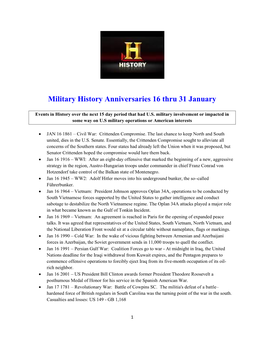 Military History Anniversaries 0116 Thru 013116