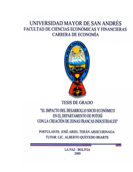 El Impacto Del Desarrollo Socio Económico En El Departamento De Potosí Con La Creación De Zonas Francas Industriales