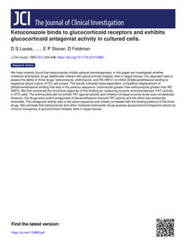 Ketoconazole Binds to Glucocorticoid Receptors and Exhibits Glucocorticoid Antagonist Activity in Cultured Cells