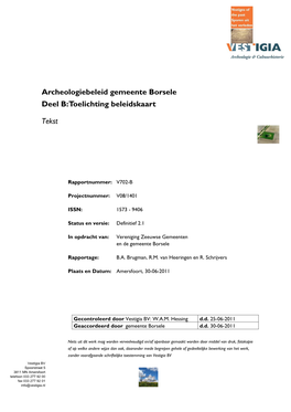 Archeologiebeleid Gemeente Borsele Deel B: Toelichting Beleidskaart