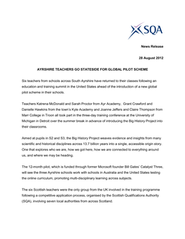 News Release 28 August 2012 AYRSHIRE TEACHERS GO