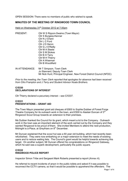 Minutes of the Meeting of Ringwood Town Council