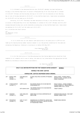 Daily I D.B. Motion Petition for the Tuesday Dated 23/05/2017 Cr No 1 Hon'ble the Chief Justice Hon'ble Mr. Justice Anupinde