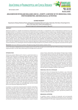 Helichrysum Petiolare Hilliard and Bl Burtt: a Review of Its Medicinal Uses