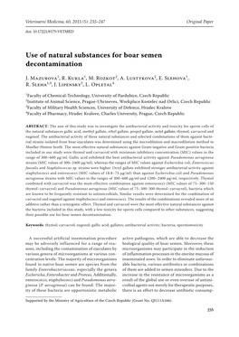 Use of Natural Substances for Boar Semen Decontamination