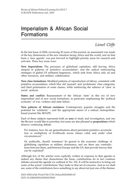 Imperialism & African Social Formations