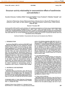 Structure-Activity Relationship in Vasoconstrictor Effects of Sarafotoxins and Endothelin- 1