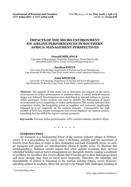 Impacts of the Micro Environment on Airline Performances in Southern Africa: Management Perspectives