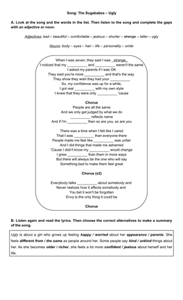 Song: the Sugababes – Ugly A. Look at the Song and the Words in the List