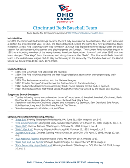 Cincinnati Reds Baseball Team Topic Guide for Chronicling America (