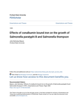 Effects of Conalbumin Bound Iron on the Growth of Salmonella Paratyphi B and Salmonella Thompson