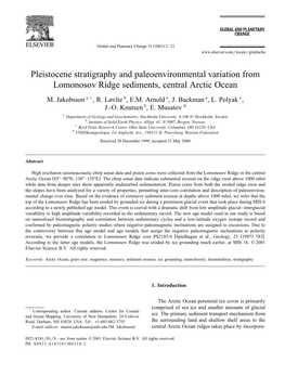 Pleistocene Stratigraphy and Paleoenvironmental Variation from Lomonosov Ridge Sediments, Central Arctic Ocean