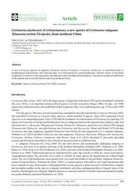 Cortinarius Jiaoheensis (Cortinariaceae), a New Species of Cortinarius Subgenus Telamonia Section Flexipedes, from Northeast China