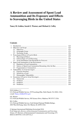 A Review and Assessment of Spent Lead Ammunition and Its Exposure and Effects to Scavenging Birds in the United States